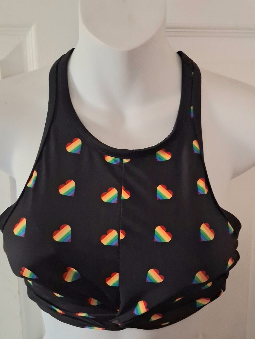 Sirena - Women's Pride Rainbow Hearts High Neck Black Bikini Top. Size XS